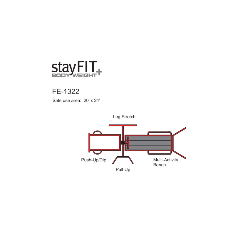 ExerTRAC Fitness Station FE-1322 – Pull-Up / Leg Stretch / Multi-Purpose Bench / Push-Up Dip